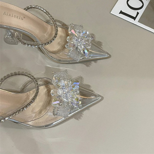 2025 New Stylish Chaussur Talon Haut Femm Summer Silver Rhinestone Shoes Women's <b>Sandals</b> - Product Image 4