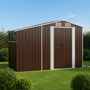Casetta da Giardino in Acciaio Zincato Marrone 10x8, Soluzione di Stoccaggio per Uso Esterno - Product Image 2