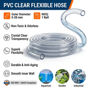 Tuyau flexible transparent en PVC, diamètre extérieur 5-20 mm, non toxique, inodore, pour jardin, aquarium, usage industriel - Product Image 1