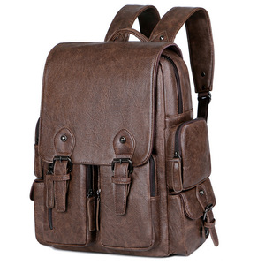 In Voorraad Heren Vintage Pu Lederen <span class=keywords><strong>Laptop</strong></span> Rugzak Grote Capaciteit Reisboekentas Zakelijke Werktas Voor Fietsen Wandelen Kamperen - Product Image 2