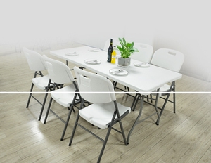 Table pliante rectangulaire en plastique portable avec structure métallique 240x75x74 cm pour événements intérieurs et extérieurs, banquets et fêtes - Product Image 2