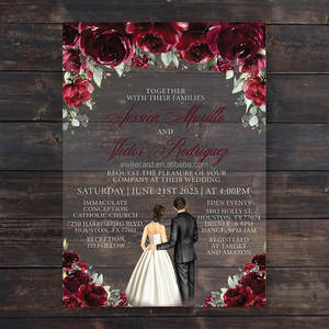 La bellezza e la bestia hanno ispirato le rose floreali rosse e il vestito giallo oro acrilico invitano i <span class=keywords><strong>biglietti</strong></span> per la festa <span class=keywords><strong>di</strong></span> nozze - Product Image 2