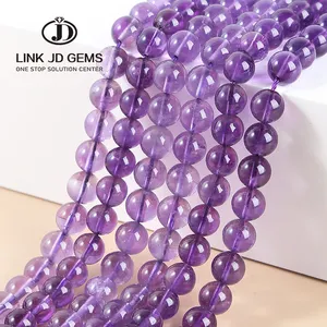JD Gemstone 4 6 8 10 12 14MM Natural Amethyst Dream Round Loose Lavender Quartz Energy Healing Stone Beads For Jewelry Making
