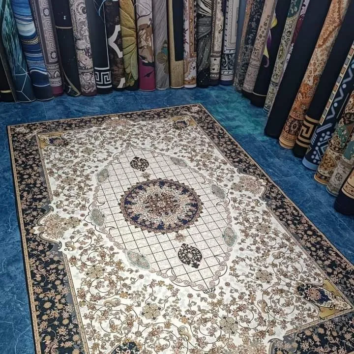 high quality hand made carpet gold and grey carpet rug with wool silk carpet from China