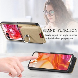 Étui en cuir magnétique pour <span class=keywords><strong>Motorola</strong></span> Razr60 Ultra Razr50 Razr+ 2025 avec porte-cartes, support anneau et texture gaufrée, coque de protection - Product Image 3