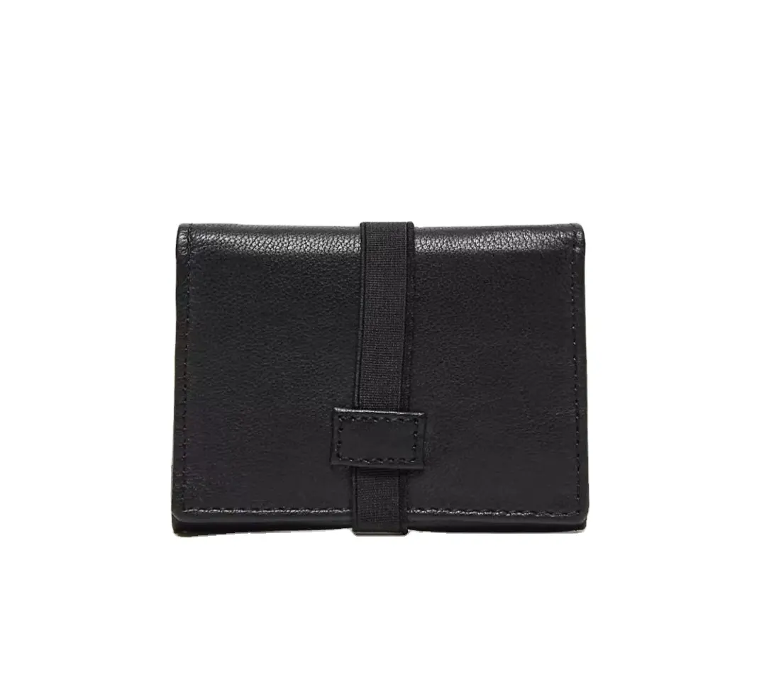 Genuine Leather Men Wallet Multiple Card Compartments Purse Zip Coin Pocket Wallet Small Money Clip Bag Elastic Strap in Back