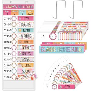 Tabla de Horarios Diarios de Bolsillo, 13x35.5 Pulgadas, Estilo Boho, Tablero Visual de Gestión del Tiempo con 24 Tarjetas para el Regreso a Clases - Product Image 1