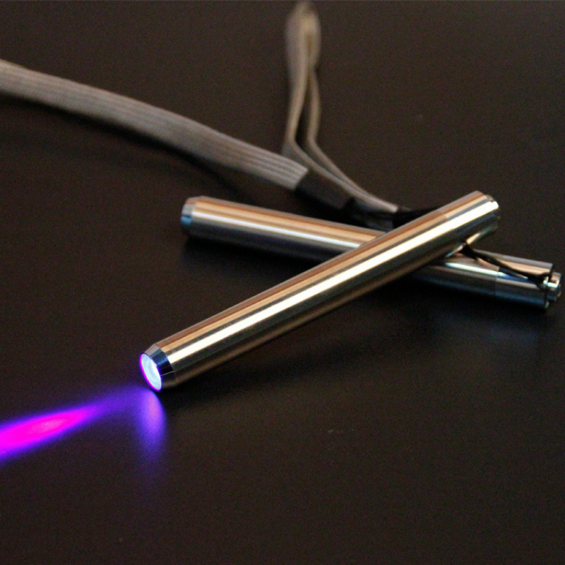 Senter UV Kecil Stainless Steel, Senter Led 365/395 Ultra Violet Baterai AAA