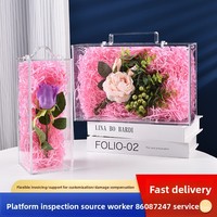 Boîte Cadeau en Acrylique Portable à la Mode, Design Transparent à Quatre Côtés, Style Floral, Boîte Cadeau pour Fleurs