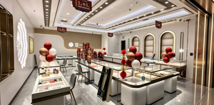 Conception de bijouterie minimaliste de luxe |   Présentoirs de vente au détail en or champagne et verre |   Affichage modulaire pour boutique haut de gamme - Product Image 3