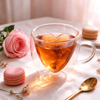 Tasses à thé au lait en forme de cœur personnalisables, tasses à café en verre à double paroi