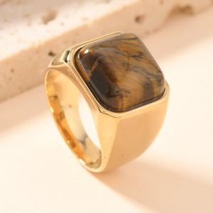 Anel de Aço Inoxidável Polido Simples com Pedra Olho de Tigre Preta para Homens, para Joias de Moda e Joias Finas - Product Image 3