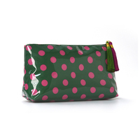 Pochette de maquillage imperméable à pois en PVC brillant, étui de rangement de voyage grande capacité avec fermeture éclair à pompon, sac à cosmétiques facile à nettoyer pour femmes