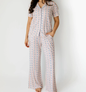 Pigiama da Donna con Fiocchi e Fiori, Set 2 Pezzi con Bottoni, Nuovo Design, Abbigliamento da <span class=keywords><strong>Notte</strong></span> per Adulti, Loungewear alla Moda con Stampa - Product Image 1