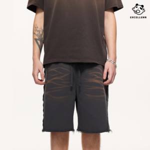 Pantaloncini da uomo in puro cotone, fatti a mano, con motivo tigre, tinta spray, lavaggio effetto vintage, stile americano, pesanti, a maniche corte, vestibilità ampia - Product Image 1