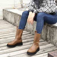 Botte d'équitation épaisse en cuir de vache pour femme, confortable, à talon bas, populaire