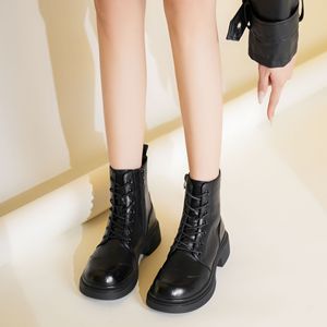 Martin Boot Ankle <b>Round</b> <b>Toe</b> Chunky <b>Heel</b> 3CM-5CM Height Increasing Lace Up Solid Pu Lining M79156 - Product Image 2