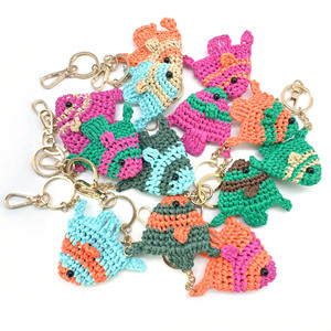 Hand Crocheted Raffia Fish Keychain Handmade Sea Fish Bag Charm Boho Backpack Purse Decor Accessory - Product Image 1