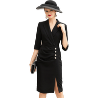 Robes de tous les jours noires coupe ajustée partie fendue élégant haut de gamme vente en gros par marque privée d'usine tenues classiques pour femmes ODM OEM