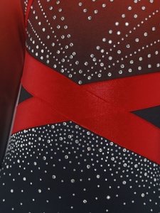 Girls Gymnastics Leotard Set Rhinestone High Collar Gradient Sleeve Back Cutout with Shorts Leggings Scrunchie Dance Wear Custom - Product Image 3