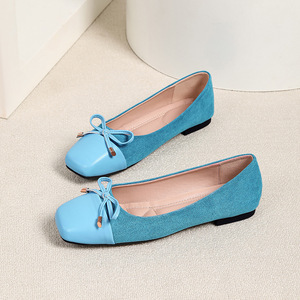 Chaussures plates confortables Xuanhui grande taille 44, nouvelle mode, en daim, à bout carré, avec nœud, pour femme, idéales pour le bureau - Product Image 2