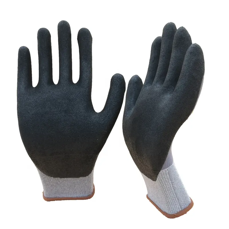 Nylon and polyester glove with sandy nitrile coating safety gloves