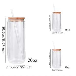 كوب زجاجي شفاف مزدوج الجدار بسعة 12 و16 و20 أونصة للبيع بالجملة من المصنع - معزول للمشروبات الساخنة والباردة - Product Image 2