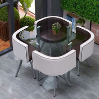 Ensemble de table et chaises à manger en verre, 4 places, pour petite cuisine, 5 pièces, table carrée contemporaine en verre trempé et 4 chaises