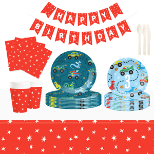 Juego de Vajilla con Temática de Auto DAMAI, Decoraciones para Fiesta de Cumpleaños Infantiles, Incluye 7 y 9 Platos de Papel, Vasos y Servilletas para 8 Personas - Product Image 1