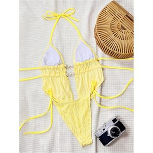 FOXA Ensemble bikini 2 pièces texturé pour femme avec détails perlés et design à nouer sur les côtés pour la plage - Product Image 3