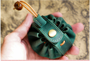 Wholesale Vintage Genuine <strong>Crazy</strong> Horse Leather Drawstring <strong>Earphone</strong> Storage Pouch Small Mini Car Key Chain Wallet - Product Image 4