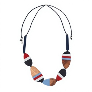 Resin & Wood <b>Statement</b> <b>Necklace</b> Colorful Handmade Striped Best Beads For Party Wear Cute Unisex Trendy Jewelry Gifts Woman - Product Image 1