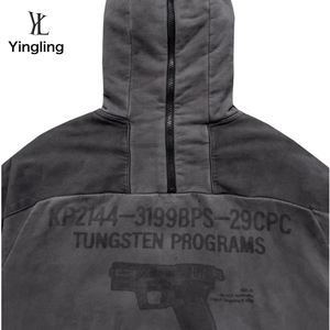 Yingling Cotton Oversize Heavyweight <b>Hoodie</b> <b>Men</b> Cargo <b>Hoodie</b> Winter Side Zipper <b>Hoodie</b> With Pockets - Product Image 6