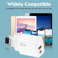 Chargeur mural rapide 40W double port USB-A+USB-C avec câble Type-C pour téléphones Android, ordinateurs portables, appareils photo (OTP)
