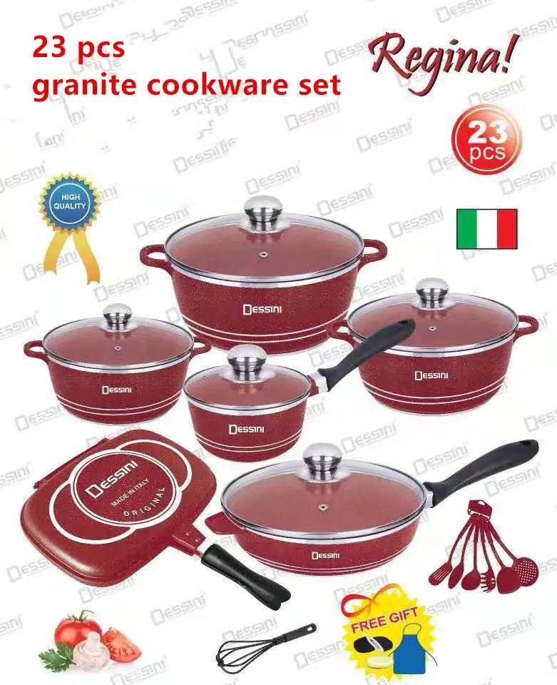 Factory Hot Sale 23 Pcs Non-stick Metal Medical Stone Cookware Set Aluminum Pan And Pot Set