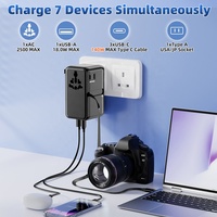 Worldplug GaN 140W USB C Chargeur rapide Adaptateur de voyage multifonction Adaptateur universel international mondial avec câble