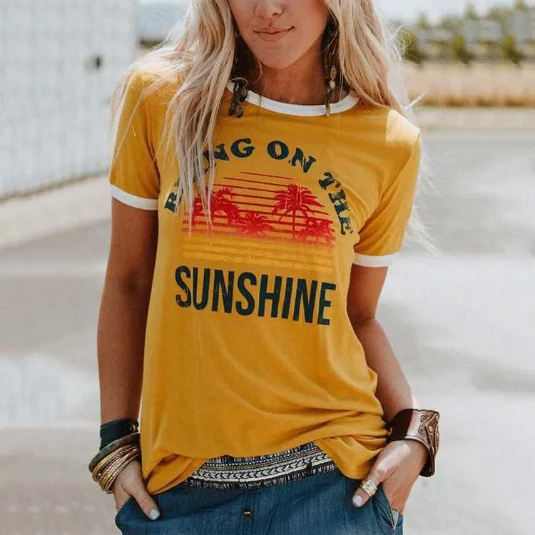 2023 Bestseller individualisierbare Grafik Bring On The Sunshine Grafik lange Ärmel Tees Blusen für Damen Oberteile Pullover für Damen