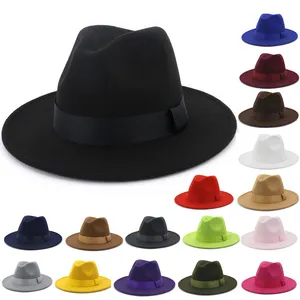 Topi Fedora Uniseks Polos Pria Wanita Wol Bulu Polos Warna Polos Grosir