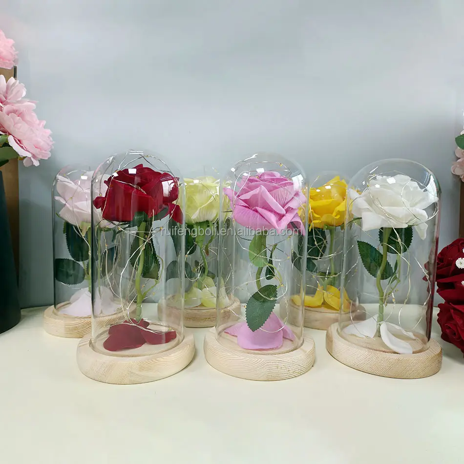 standard china wholesale eternal led light preserved everlasting forever rose glass dome pink immortal flower with gift box