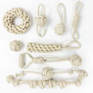 Juego múltiple de cuerda de cáñamo Natural para mascotas, accesorio interactivo de algodón para perro