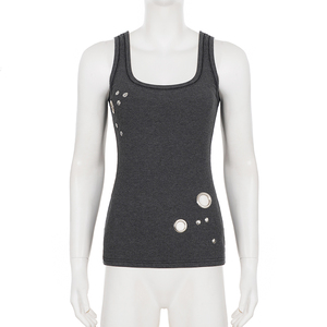 Camisole ajustée à détails œillets, style streetwear américain, vêtement d'extérieur d'été, design sexy, haut de niche - Product Image 6