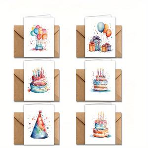 Cartes de voeux aquarelle avec enveloppes en carton cartes de voeux pliantes personnalisées papier cartonné mat souhaits d'<span class=keywords><strong>anniversaire</strong></span> pour enfants adultes - Product Image 1