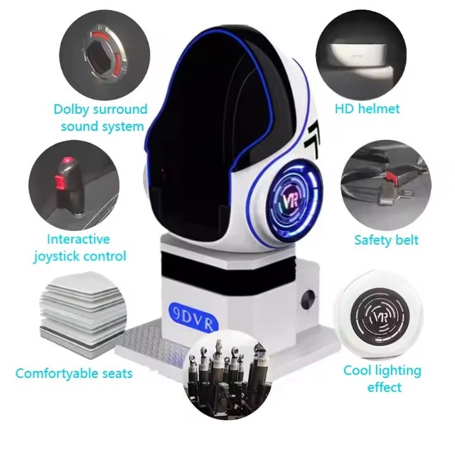 Popular Indoor Metal & Fiberglass 9D VR Egg Chair Game Machine with 200 Games Single Seat VR Cinema Simulator for Airport Use
