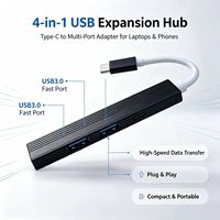 Hub USB 3.0 4 ports en alliage d'aluminium avec adaptateur Type C, répartiteur de données SuperSpeed
