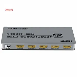 8K104 Fjgear Silver 7680*4320/60Hz HDMI Video Splitter 4 Port 1 In 4 Out Splitters Converters