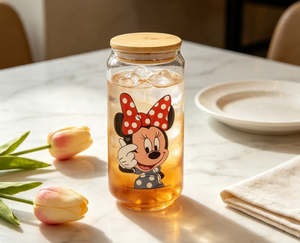 Mug en <span class=keywords><strong>verre</strong></span> borosilicate de haute qualité avec impression de dessin animé <span class=keywords><strong>Minnie</strong></span>, couvercle en bambou, paille, résistant à la chaleur, passe au lave-vaisselle et au micro-ondes, marque Wuso - Product Image 5