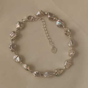Bracelet en perles de Keshi d'eau douce naturelles sans pépins, bracelet étincelant - Product Image 6