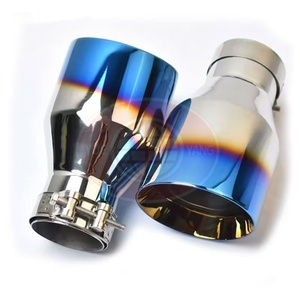 Punta de escape universal de doble capa de acero inoxidable con acabado azul quemado, directamente de fábrica, para silenciador de coche. - Product Image 5