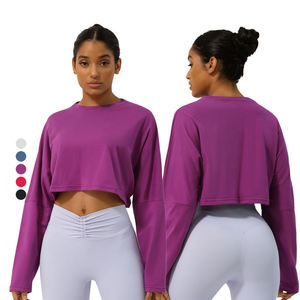 Camiseta Deportiva de Manga Larga con Cuello Redondo para Mujer, Corte Holgado, con Logotipo Personalizado Disponible, Ideal para <span class=keywords><strong>Yoga</strong></span>, Ejercicio Físico y Actividades al Aire Libre - Product Image 1