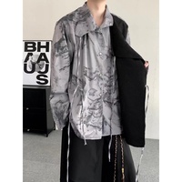 Chemise décontractée à manches longues pour homme, imprimé délavé irrégulier, respirante, style streetwear, coupe ample, boutonnée